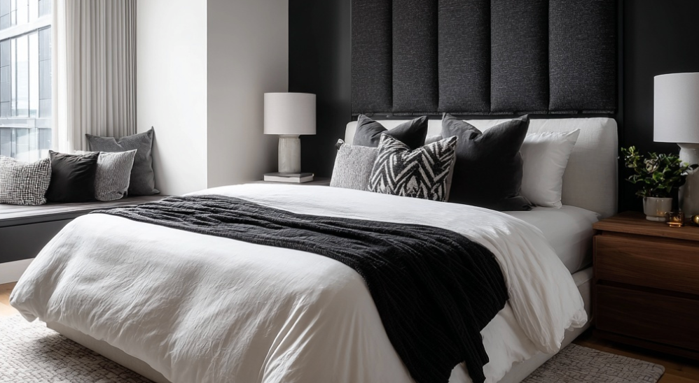Chambre noir et blanc moderne : un style graphique et élégant pour l’espace nuit