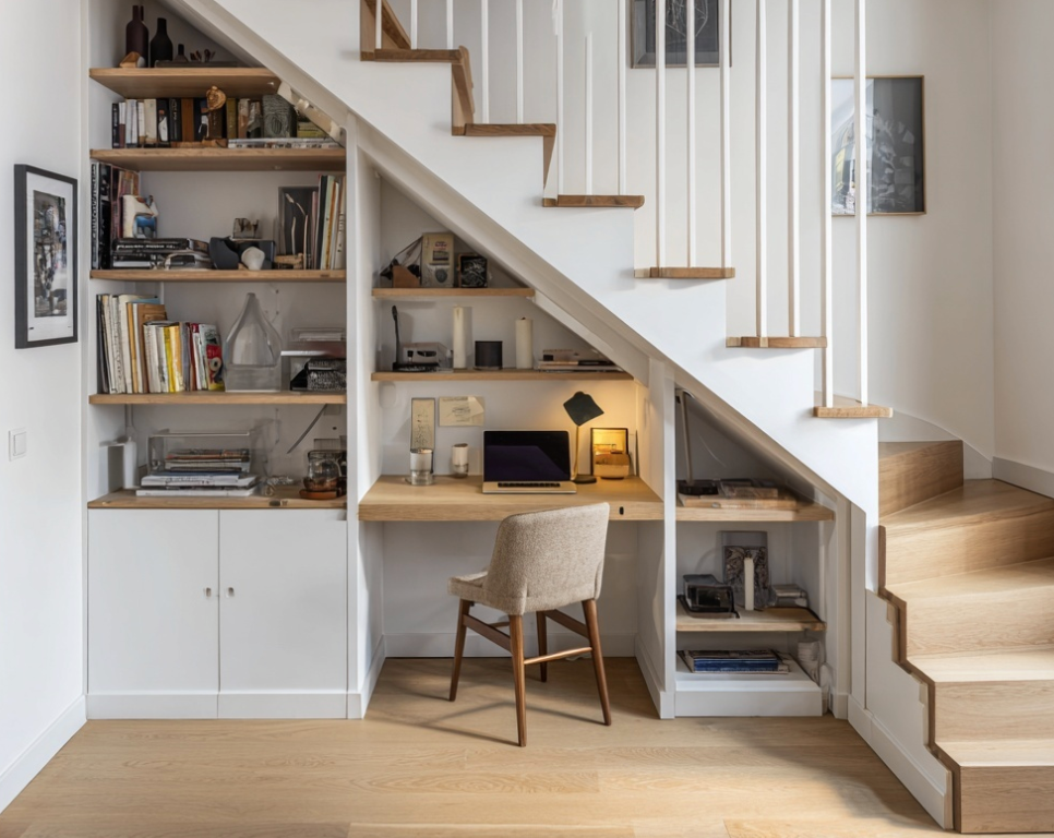 Aménager un bureau sous escalier ouvert pratique et esthétique
