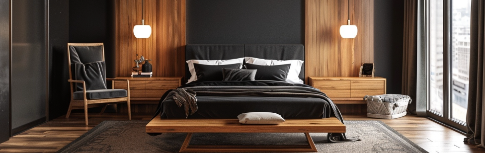 Chambre adulte noir et bois : une élégance moderne et chaleureuse