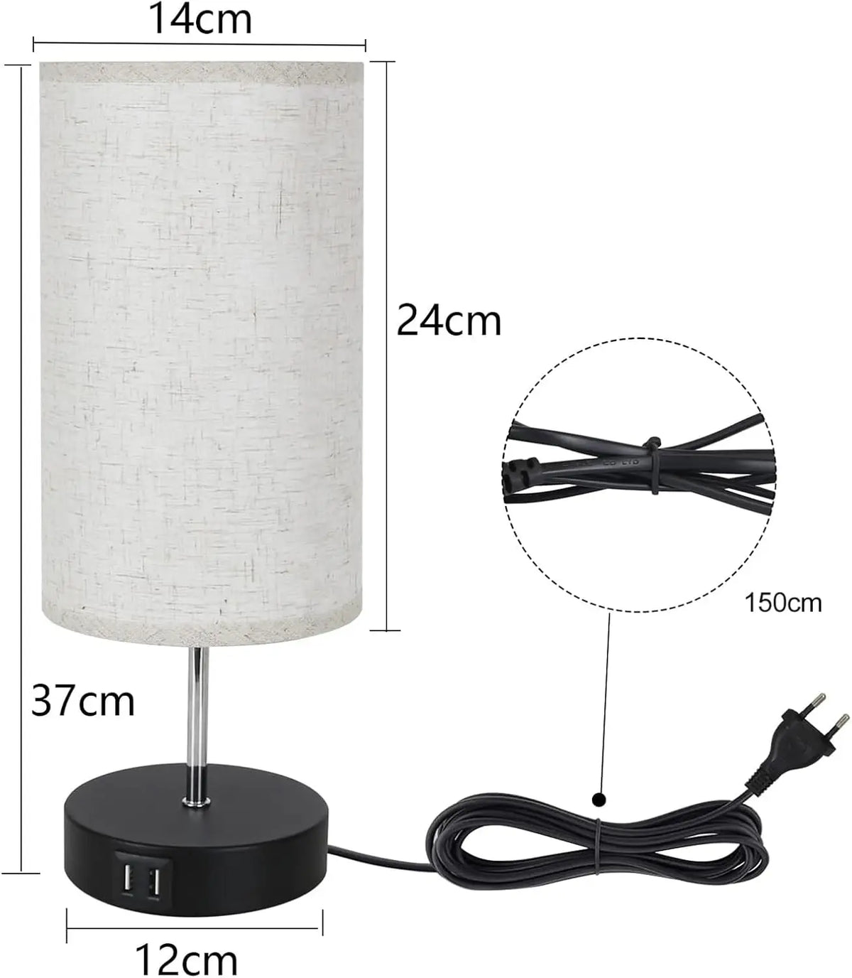 Lampe de chevet avec port USB C