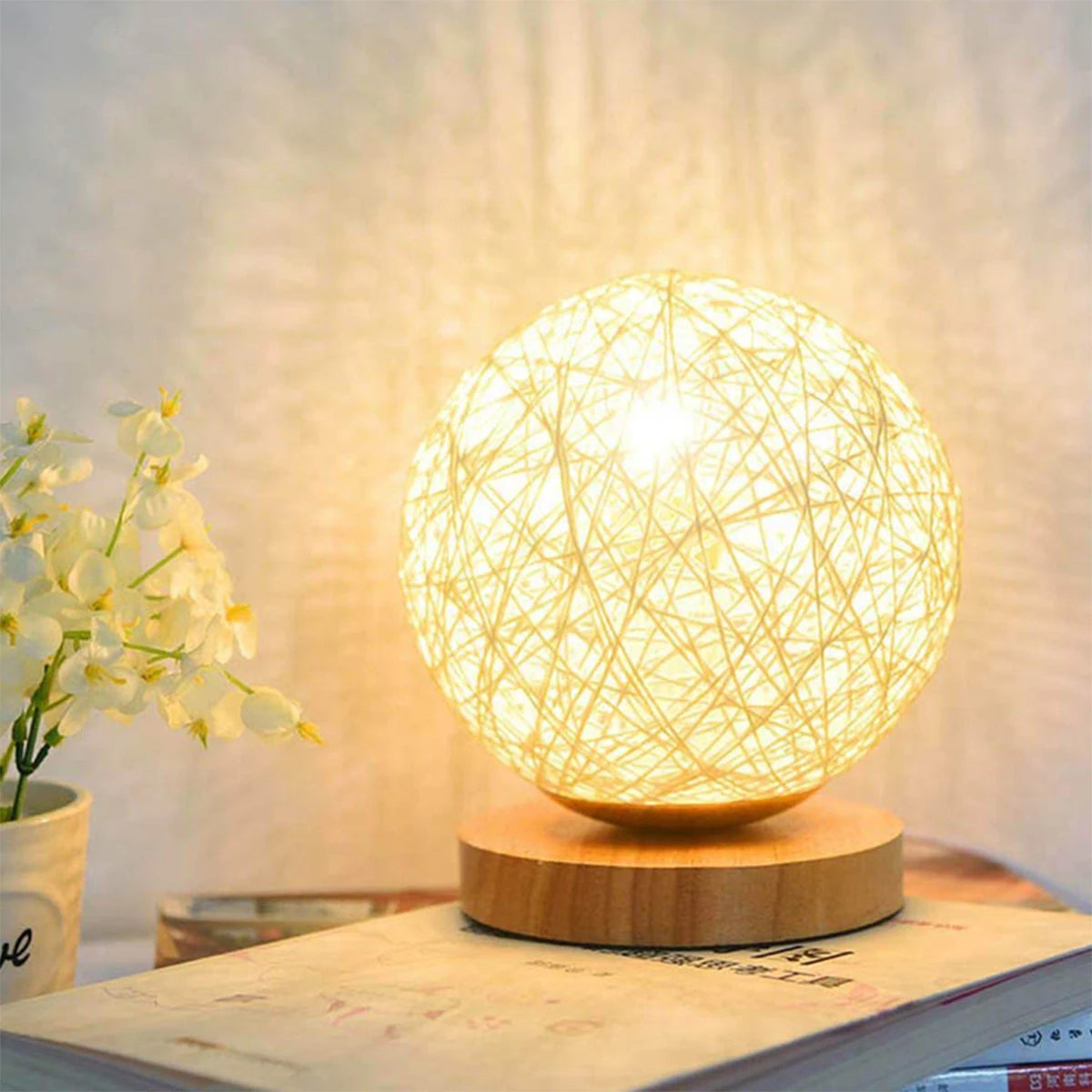 Lampe de chevet bambou rotin