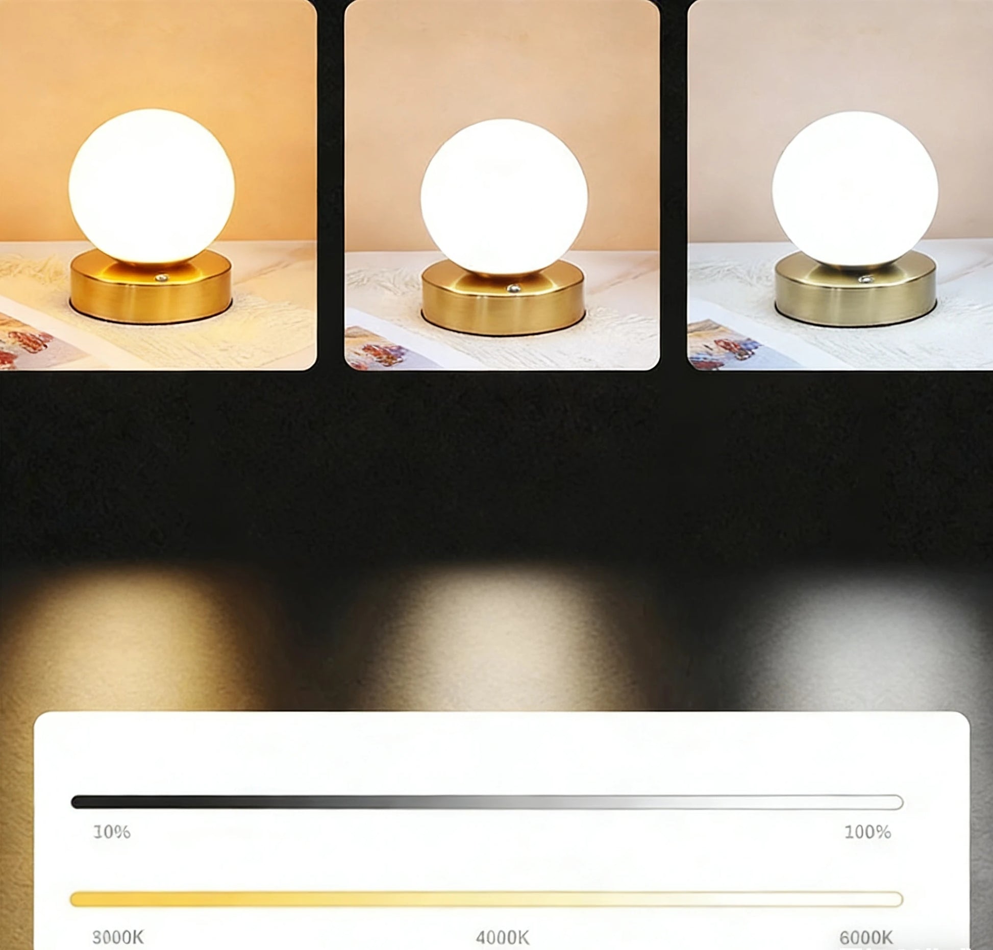 Lampe de chevet boule avec variateur de température 