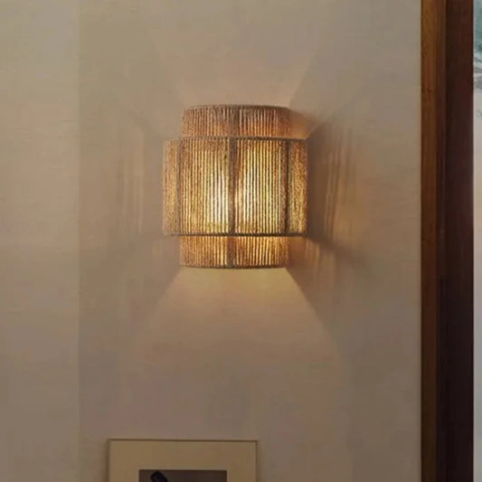 Lampe de chevet murale rotin