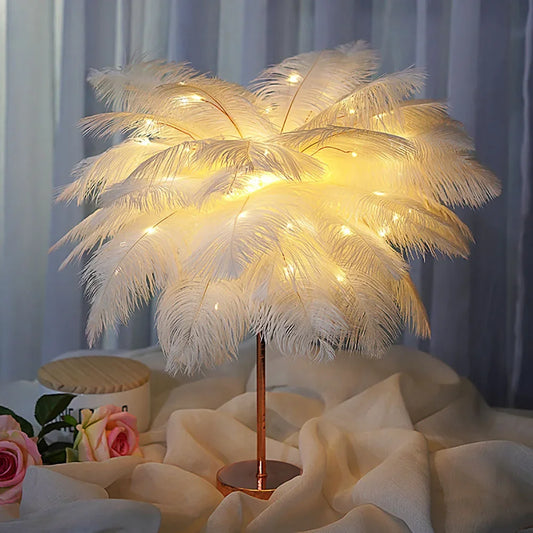 Lampe de chevet plume rose