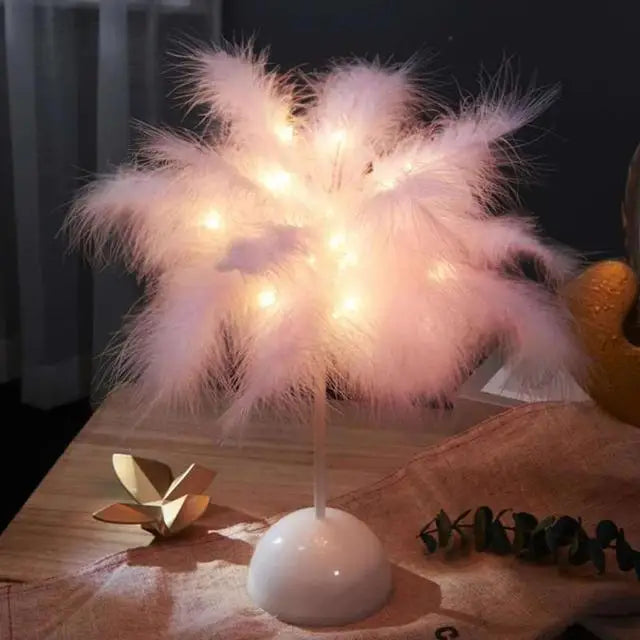 Lampe de chevet plume rose