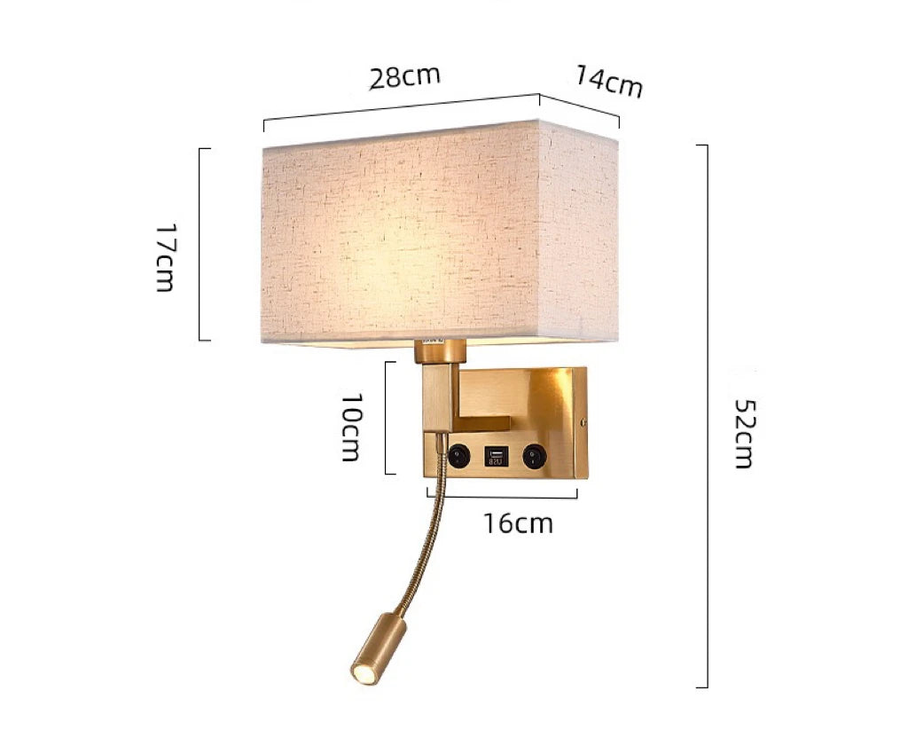 Lampe de chevet tete de lit Or beige avec tete et charge 
